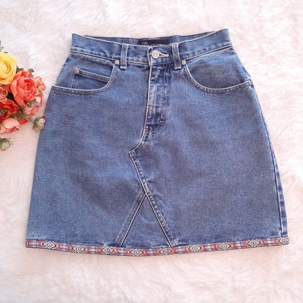 100% Cotton No Boundaries Vintage Boho Denim Jean Skirt